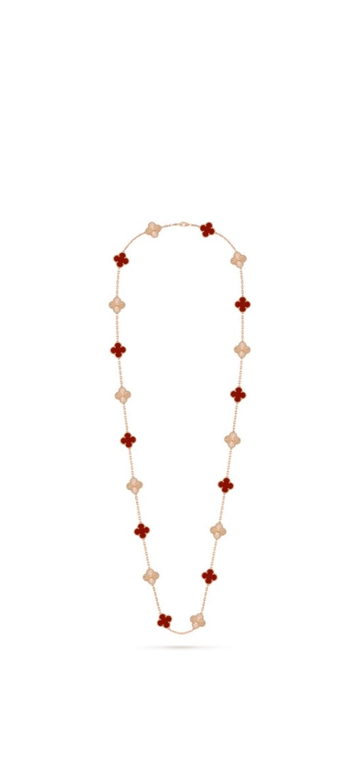 20-Motif Rose-Gold-Plated Carnelian Long Necklace