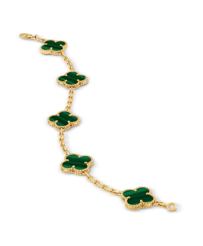 Vintage Alhambra bracelet, 5 motifs
18K rose gold plated Malachite