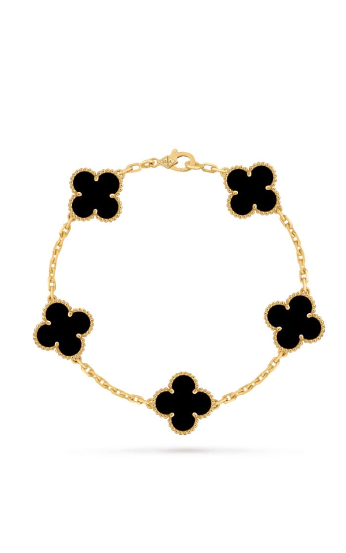 Vintage Alhambra bracelet, 5 motifs
18K rose gold, Onyx