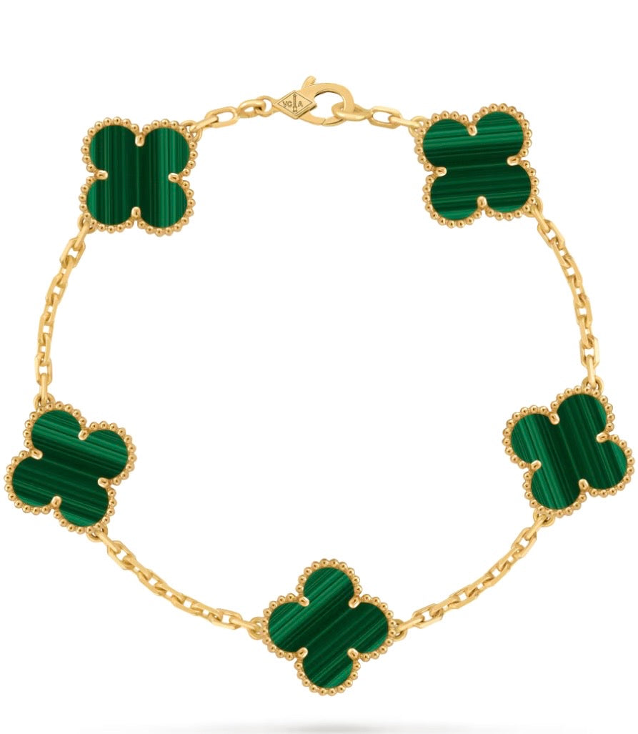 Vintage Alhambra bracelet, 5 motifs
18K rose gold plated Malachite