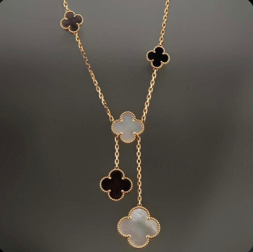 Van Cleef & Arpels Magic Alhambra 6-motif necklace in 18k yellow gold plated with mother-of-pearl and onyx