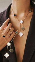 Van Cleef & Arpels Magic Alhambra 6-motif necklace in 18k yellow gold plated with mother-of-pearl and onyx
