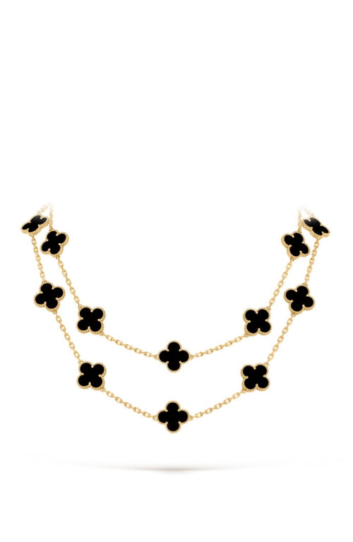 20-Motif Rose-Gold-Plated Onyx Long Necklace